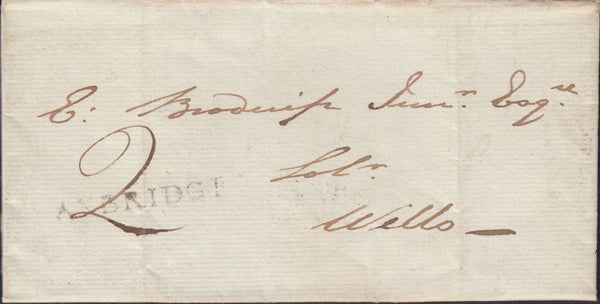 131189 1824 MAIL BANWELL, SOMERSET TO WELLS, SOMERSET WITH 'AXBRIDGE' HAND STAMP (SO23) AND 'WELLS SOM/PENNY POST' HAND STAMP (SO937).