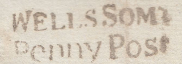 131189 1824 MAIL BANWELL, SOMERSET TO WELLS, SOMERSET WITH 'AXBRIDGE' HAND STAMP (SO23) AND 'WELLS SOM/PENNY POST' HAND STAMP (SO937).