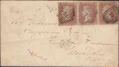 131276 1856 MAIL EX CRIMEA? TO 'MIDDLESEX, ENGLAND' WITH STRIP OF THREE DIE 2 PL.12 (SG24).