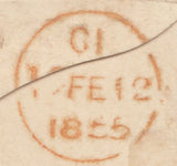 131323 1855 ENVELOPE FROM THE CRIMEA TO DUBLIN WITH STRIP OF THREE DIE 1 1D PL.177 (SG17)(LD LE LF).
