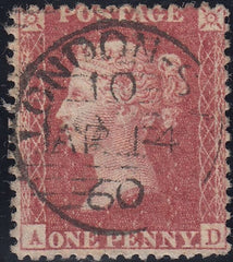 131331 1860 DIE 2 1D PL.47 (SG40)(AD) MISSING IMPRIMATUR LETTERING WITH DATED CANCELLATION.