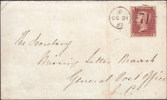131342 1857 MAIL USED IN LONDON WITH DIE 2 1D PL.55 (SG40) WITH CRESWELL CANCELLATION AND 'CORNHILL' RECEIVERS HAND STAMP.