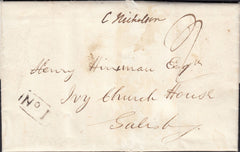 131394 1829 MAIL BARFORD TO SALISBURY WITH 'NO.1' RECEIVERS HAND STAMP AND 'SALISBURY/PENNY POST' HAND STAMP (WL665).