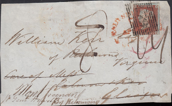 131430 CIRCA 1844 FRONT TO GLASGOW RE-DIRECTED TO VIRGINIA USA WITH 1D (SG8)(HE).