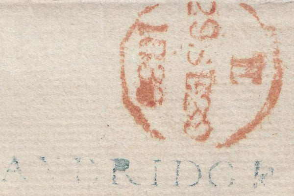 131453 1839 MAIL AXBRIDGE,SOMS TO LONDON WITH 'AXBRIDGE' HAND STAMP (SO20) AND 'CROFS/PENNY POST' HAND STAMP (SO437).