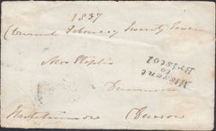 131468 1837 FREE FRONT CLONMEL TO DEVON (?) WITH 'MISSENT/TO/BRISTOL' HAND STAMP (BS174).