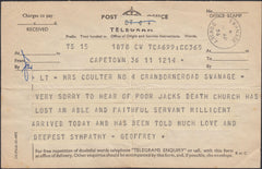 131486 1956 POST OFFICE TELEGRAM WITH 'SWANAGE/DORSET' DATE STAMP.