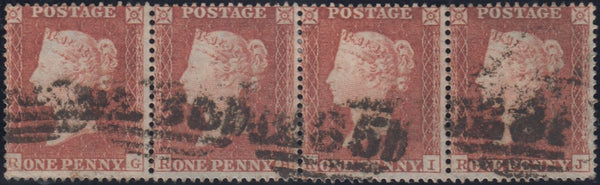 131523 1854 DIE 1 1D RES.PL.2 (SG17) HORIZONTAL STRIP OF FOUR RG RH RI RJ.