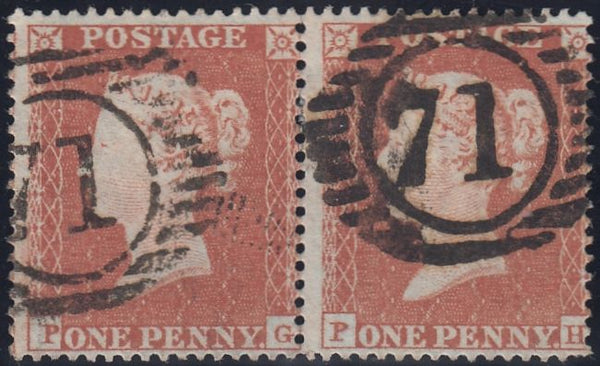 131525 1854 DIE 1 1D RES.PL.2 (SG17) HORIZONTAL PAIR LETTERED PG PH.