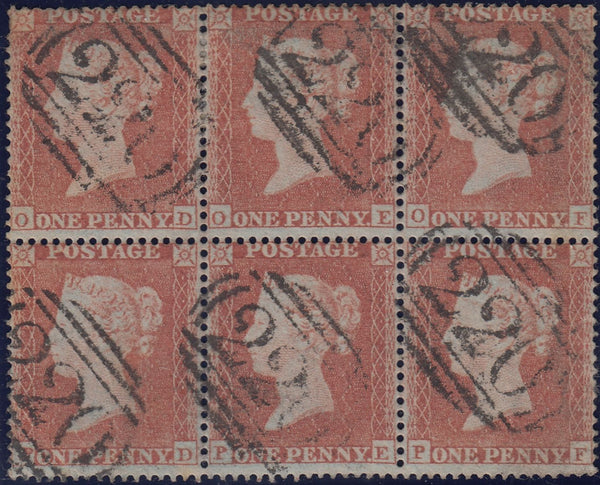 131528 1854 DIE 1 1D RES.PL.2 (SG17) USED BLOCK OF SIX.