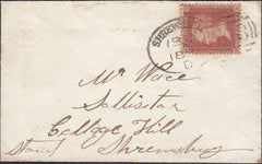 131568 1856 MAIL USED IN SHREWSBURY WITH 'SHREWSBURY/708' SPOON (RA116) AND 'BERRINGTON' UDC.