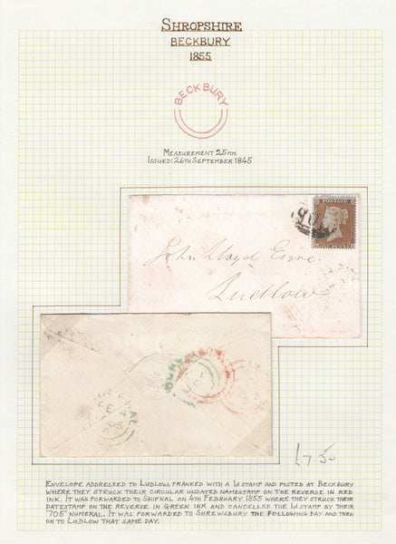 131570 COLLECTION OF CANCELLATIONS OF BECKBURY (SHROPS) 1849-1955 (17 ITEMS).