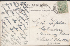 131577 1910 POST CARD BEDSTONE, SALOP TO CHURCH STRETTON WITH 'BEDSTONE/BUCKNELL SALOP' DATE STAMP.