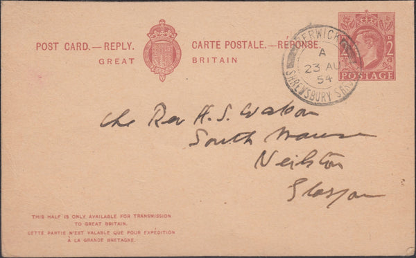 131589 COLLECTION OF BERWICK, SHREWSBURY CANCELLATIONS 1917-1972 (5 ITEMS).