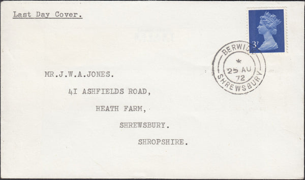 131589 COLLECTION OF BERWICK, SHREWSBURY CANCELLATIONS 1917-1972 (5 ITEMS).
