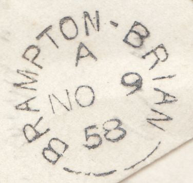 131603 1858 MAIL BRAMPTON BRYAN, HEREFORDSHIRE TO LUDLOW WITH VERY FINE '078' NUMERAL OF BRAMPTON BRYAN.