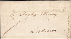 131643 1801 MAIL LEATON, SHROPS TO LUDLOW WITH 'BRIDGE/NORTH' HAND STAMP (SH63).