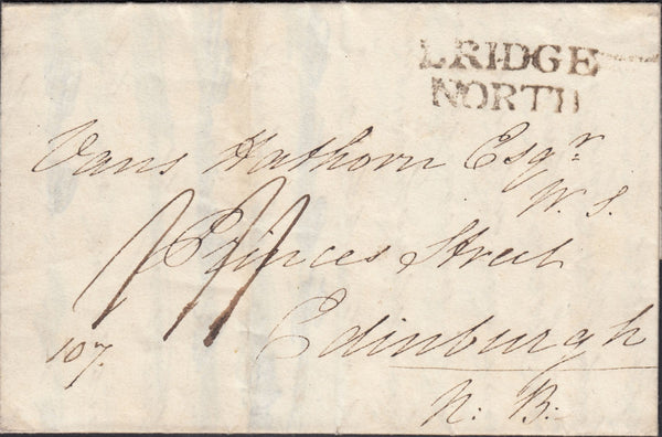 131657 1820 MAIL BRIDGNORTH TO EDINBURGH WITH 'BRIDGE/NORTH' HAND STAMP (SH63).