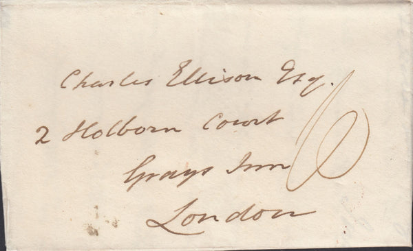 131672 1829 MAIL ROUGHTON, SHROPS TO LONDON WITH 'BRIDGNORTH/138' CIRCULAR MILEAGE MARK (SH73), USED ONE YEAR LATER THAN COUNTY CATALOGUE RECORDS.