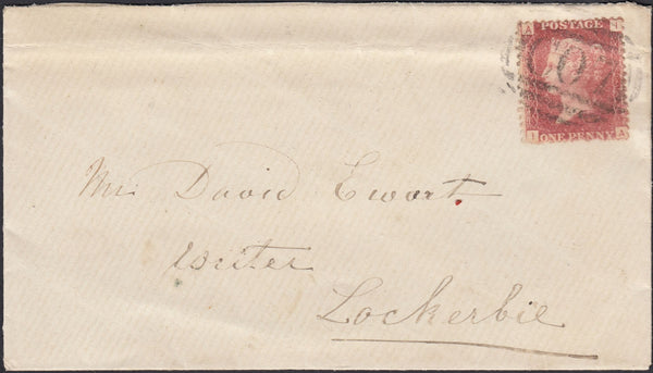 131702 1874 MAIL CHIRBURY, SHROPS TO LOCKERBIE WITH 1D PL.150 (SG43)(IA) CANCELLED 'C07' 3HOS NUMERAL OF CHIRBURY, FIRST DATE RECORDED USE.