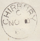 131703 1868 PIECE CHIRBURY, SHROPS TO SHREWSBURY WITH 1D (SG43) CANCELLED 'C07' 3HOS NUMERAL OF CHIRBURY, SIX YEARS EARLIER THAN PARMENTER RECORDS.