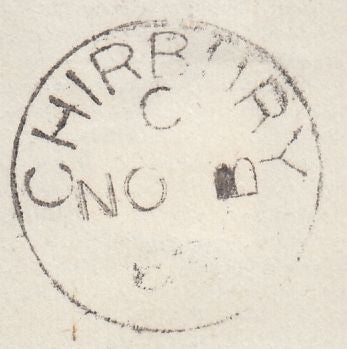 131703 1868 PIECE CHIRBURY, SHROPS TO SHREWSBURY WITH 1D (SG43) CANCELLED 'C07' 3HOS NUMERAL OF CHIRBURY, SIX YEARS EARLIER THAN PARMENTER RECORDS.
