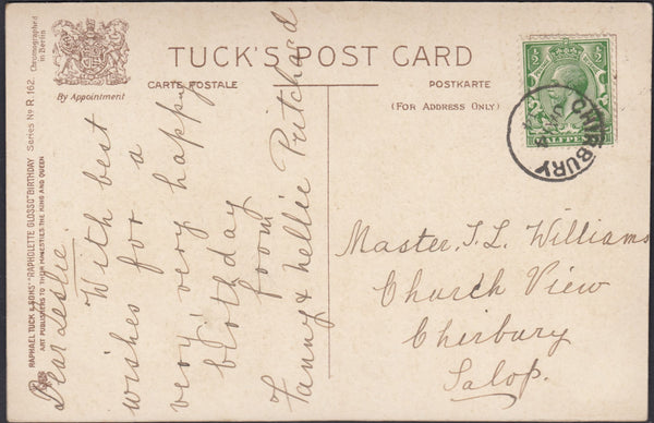 131715 1911 AND 1914 POST CARDS WITH 'CHIRBURY' DATE STAMPS, SHROPS.