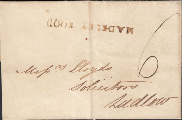 131722 1810 MAIL MADELEY WOOD, SHROPS TO LUDLOW WITH 'MADELEY WOOD' HAND STAMP (SH286).