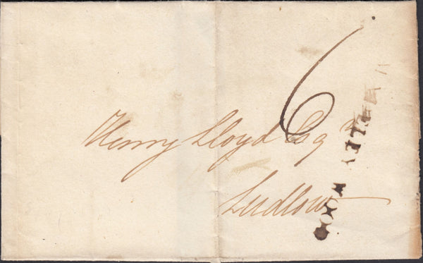 131723 1810 MAIL MADELEY WOOD, SHROPS TO LUDLOW WITH 'MADELEY WOOD' HAND STAMP (SH286).