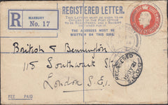 131739 1921 REGISTERED MAIL MARBURY, SHROPS TO LONDON.