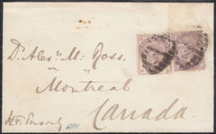 131762 CIRCA 1884 MOURNING FRONT LONDON TO CANADA WITH 1½D LILAC (SG188) AND 1D LILAC (SG172).