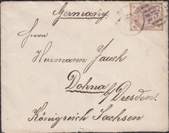 131763 1886 MAIL LONDON TO DRESDEN WITH 2½D LILAC (SG189).