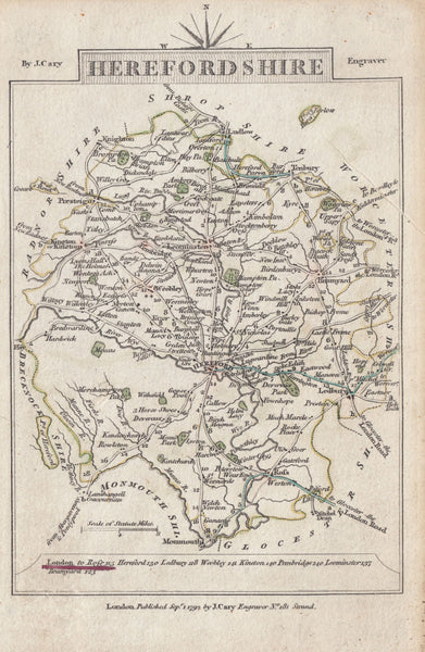 131862 1792 MAP OF HEREFORDSHIRE AND ON REVERSE HERTFORDSHIRE BY CARY.