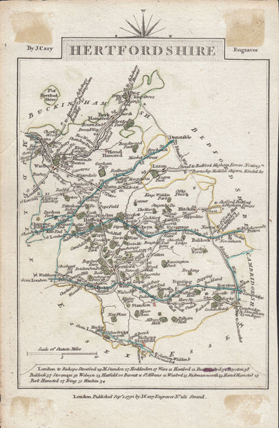 131862 1792 MAP OF HEREFORDSHIRE AND ON REVERSE HERTFORDSHIRE BY CARY.