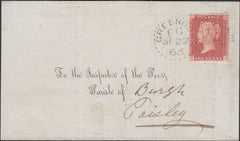 131888 1863 'GREENOCK/163' DOTTED CIRCLE POST MARK TYPE 2 (RA36) ON MAIL TO PAISLEY.