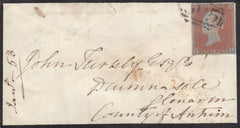 131920 1853 MOURNING ENVELOPE TORQUAY TO ANTRIM WITH 1D PL.144 (SG8)(IL).