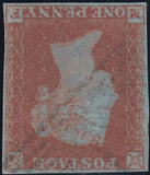 131925 1852 DIE 1 1D PL.143 WATERMARK INVERTED (SG8Wi) LETTERED MF MATCHED WITH UPRIGHT WATERMARK.