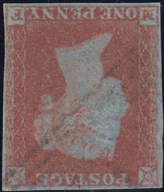 131925 1852 DIE 1 1D PL.143 WATERMARK INVERTED (SG8Wi) LETTERED MF MATCHED WITH UPRIGHT WATERMARK.