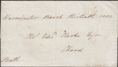 131963 1832 FREE MAIL LONGLEAT HOUSE, WILTS TO CHARD WITH 'WARMINSTER' HAND STAMP (WL777).