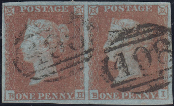 132127 1851 1D PL.111 (SG8) HORIZONTAL PAIR LETTERED BH BI.