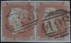 132127 1851 1D PL.111 (SG8) HORIZONTAL PAIR LETTERED BH BI.