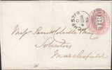 132148 1859 1D PINK ENVELOPE CHESTER TO MACCLESFIELD WITH 'CREWE-STATION' DATE STAMP.