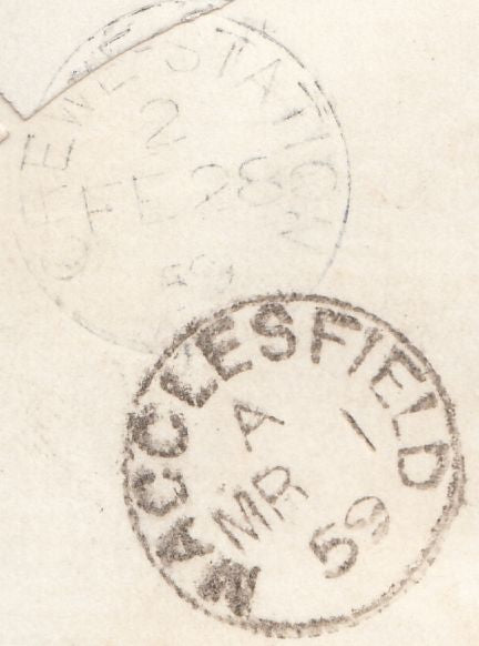 132148 1859 1D PINK ENVELOPE CHESTER TO MACCLESFIELD WITH 'CREWE-STATION' DATE STAMP.