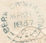 132158 1857 MAIL COCKBURNSPATH, BERWICK TO BERWICK ON TWEED WITH 'BERWICK-STATION' DOUBLE RING DATE STAMP.