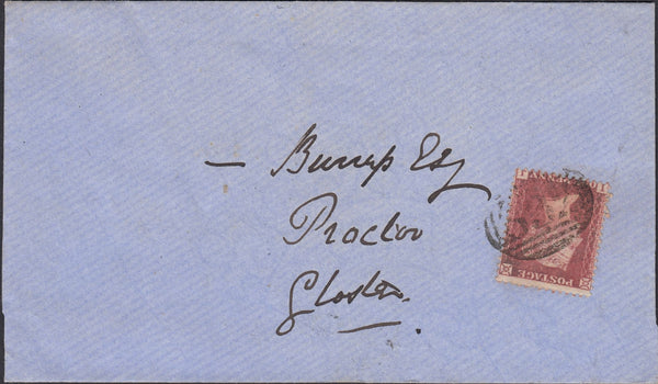 132166 1859 MAIL MONMOUTH TO GLOSTER WITH 'GLOSTER-STATION' DATE STAMP IN BLUE.
