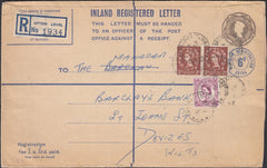 132186 1957 REGISTERED MAIL UPTON LOVEL, WILTSHIRE TO DEVIZES UPRATED WITH WILDINGS.