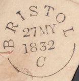 132227 1832 COVERS (2) USED LOCALLY IN BRISTOL WITH 'BRISTOL' DATE STAMPS WITH ITALIC LETTERS WITHIN (BS95).