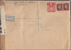 132427 1941 REGISTERED AIR MAIL GLASGOW TO NEW YORK, USA WITH KGVI 5S RED (SG477).