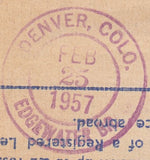 132432 1957 REGISTERED AIR MAIL LONDON TO COLORADO, USA WITH 5/- CASTLE.