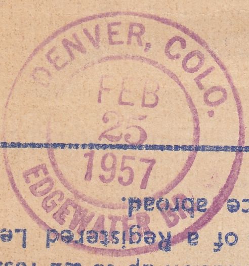 132432 1957 REGISTERED AIR MAIL LONDON TO COLORADO, USA WITH 5/- CASTLE.